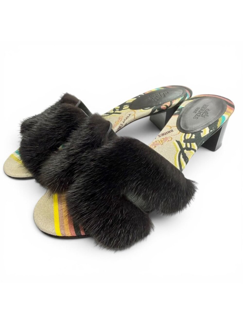 Hermes Oran Motif Mink Brides de Gala Sandals Black